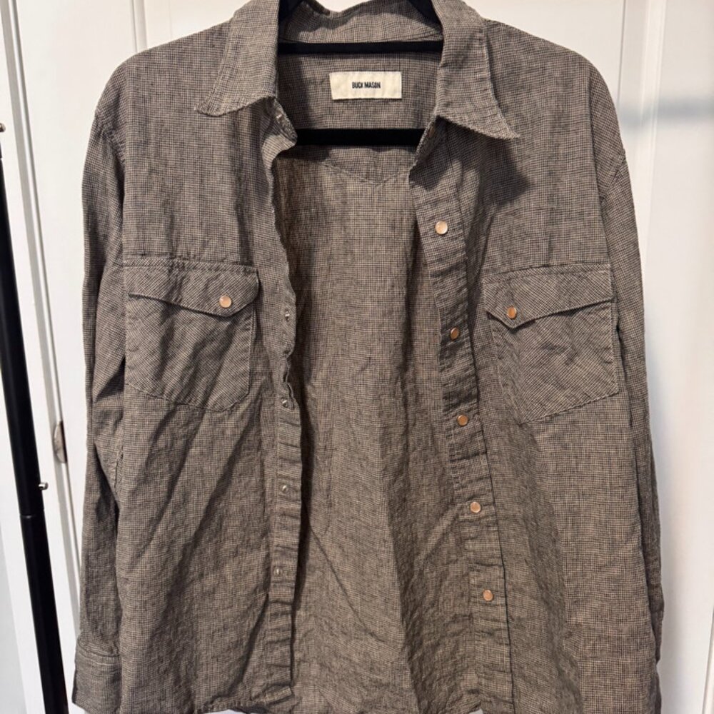 Buck Mason Tweed Long Sleeve Button Down - black & cream